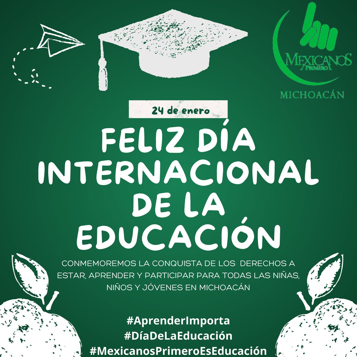 En el #DíaInternacionaldelaEducación recordemos que para que niñas, niños y adolescentes puedan ejercer plenamente su derecho a la educación debemos garantizar que estén, aprendan y participen en la escuela. #AprenderImporta #MexicanosPrimeroEsEducación