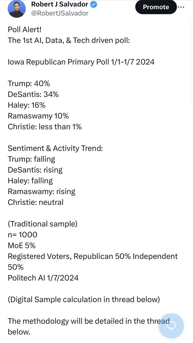RobertJSalvador's tweet photo. @PpollingNumbers Is this a political poll? Why are you posting it?
Also why did you ignore our AI poll that got 300k views in a day? https://t.co/dXk8e31Yxd
