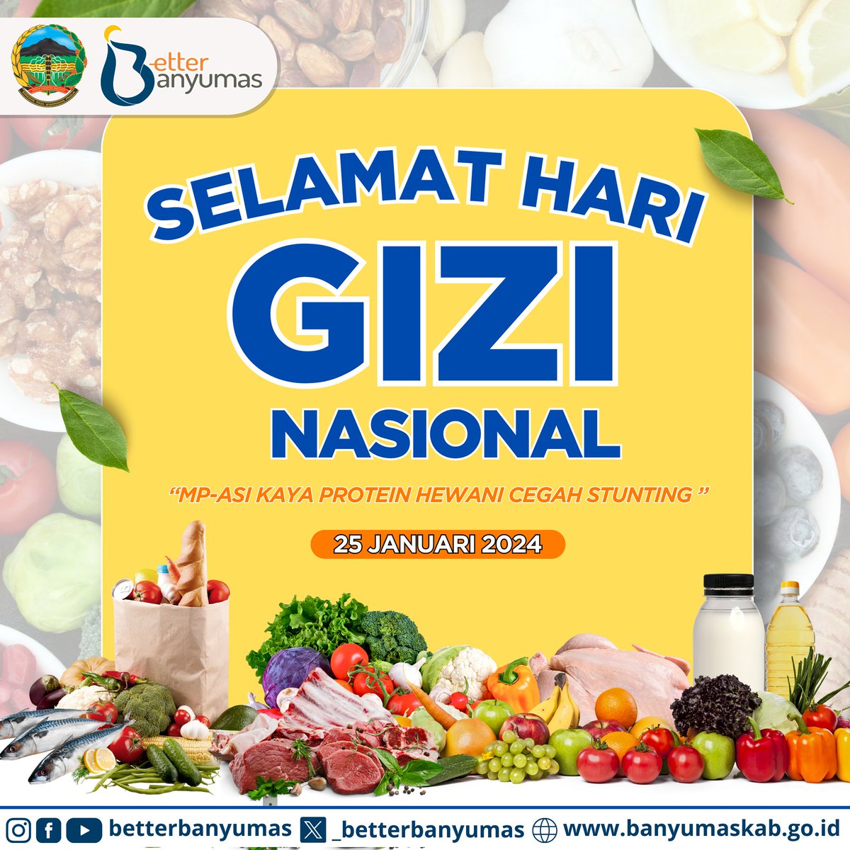 Selamat Hari Gizi Nasional 2024. Gizi yang baik membuat kita semakin sehat dan kuat. Mari konsumsi makanan bergizi seimbang.

#betterbanyumas #kabbanyumas #HariGiziNasional