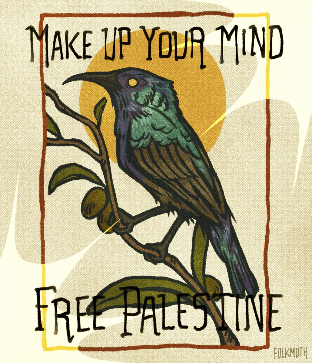 folkmoth's tweet photo. alt. colourway - the palestine sunbird is a symbol of resistance, freedom and peace. don't stop talking, striking and voting for the lives of palestinians to be freed https://t.co/s1cn4Qc8Rc