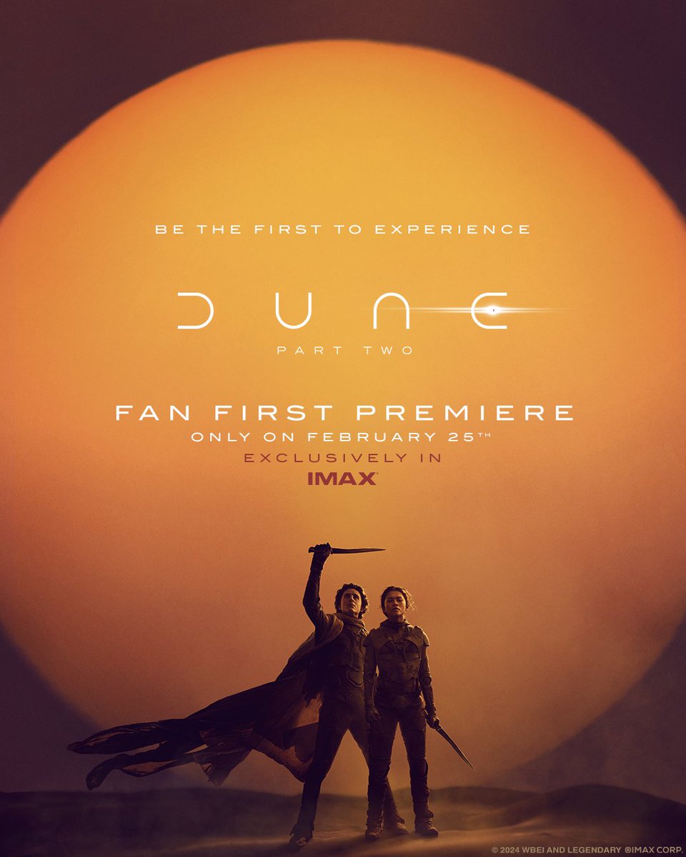 Who wants to see #DuneMovie early?! We want to celebrate with you first! Get tickets to our one night only fan first premiere on February 25, on sale NOW. bit.ly/DuneFanFirstPr… #FilmedForIMAX