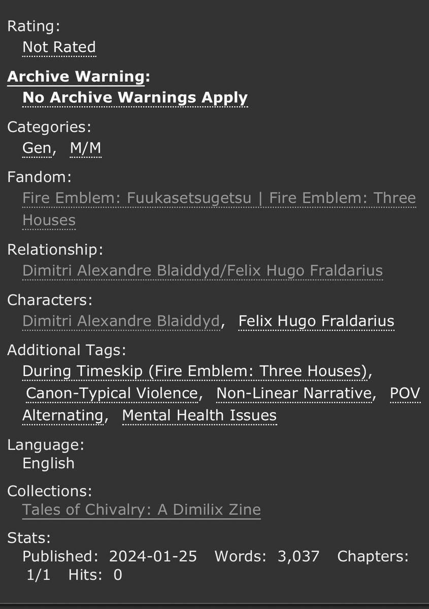 no wip wed today but here's a whole fic instead! written for <a href="/talesofchivalry/">Tales of Chivalry: A Dimilix Zine</a> which has leftover sales going on now! this fic comes with beautiful art &amp; a side article of hot faerghus timeskip gossip in the zine so i can't recommend it enough :) 

link below ☟