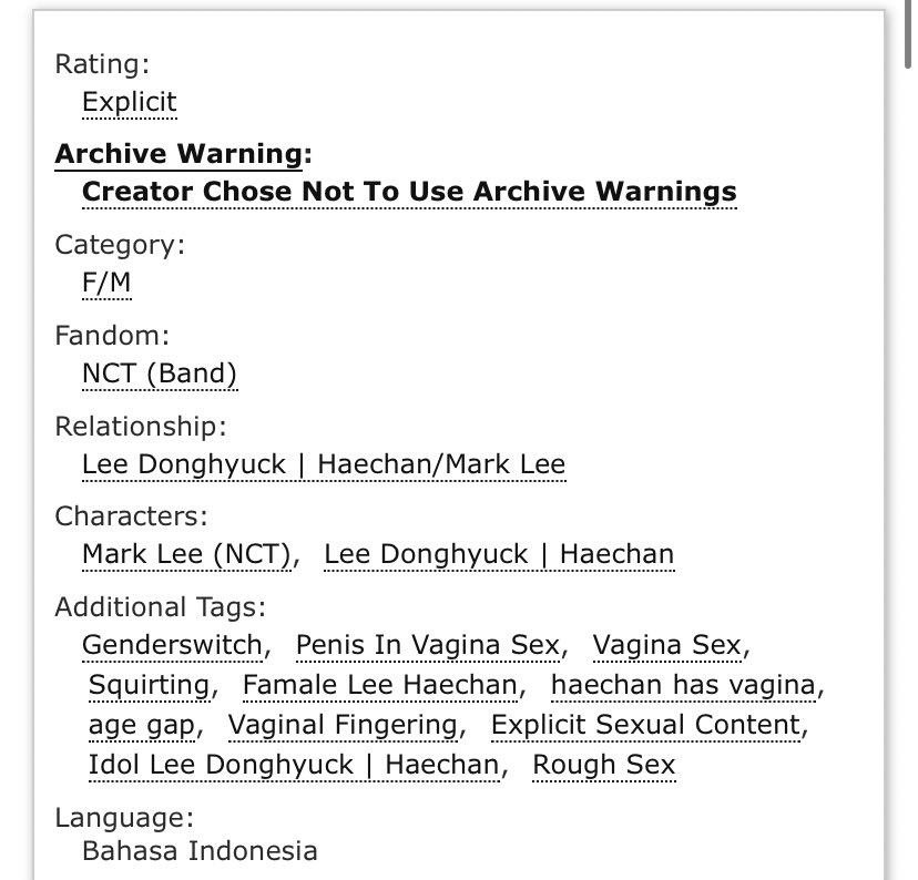 Markhyuck ao3 series

— Sugar Baby

🔗 archiveofourown.org/works/53216974…

Cw / TW // genderswitch / hc idol / age gap / nsfw / 🔞🔞🔞