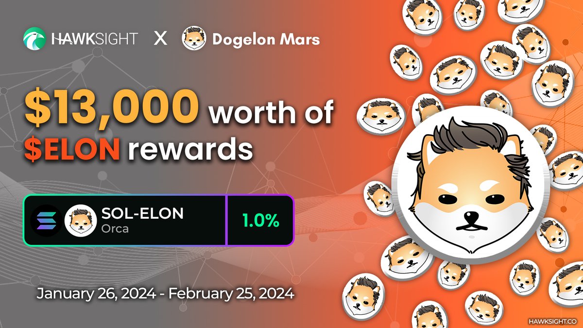 💰 100 Billion $ELON Campaign now live for 1 month!

Get $ELON powered by <a href="/DogelonMars/">Dogelon Mars</a> through giveaways and incentives!
👉🏻 hawksight.co/strategy/orca-…

1st Campaign: Grab a chance to get $50 worth of $ELON (10 winners) by following the mechanics: Like, Repost and tag a friend!

🐶