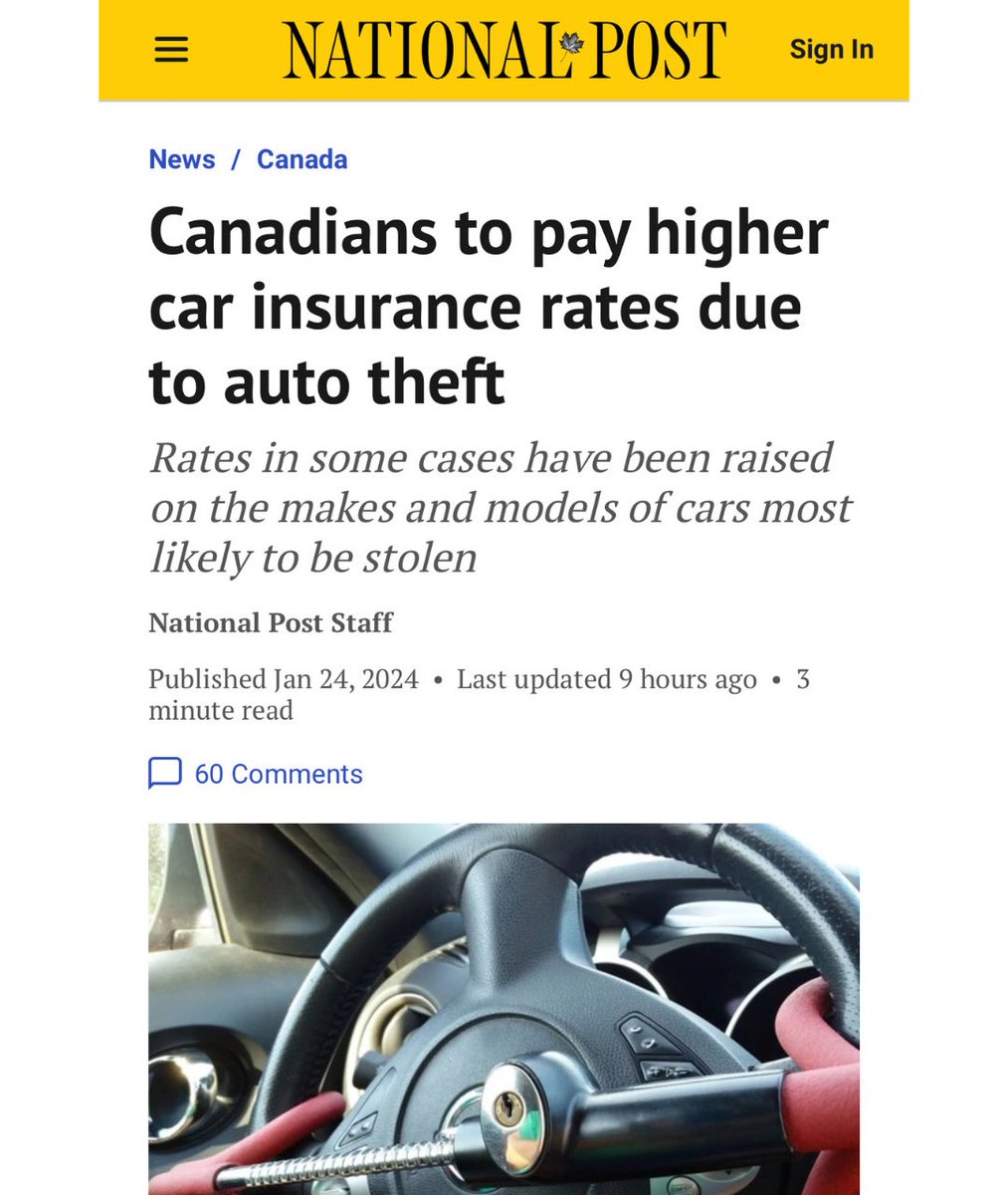 Insurance rates rise because car thefts are up a third under Trudeau’s catch-and-release law that allows gangsters and thieves to go free hours after arrest. Trudeau is not worth the crime or the cost. Common sense plan: jail repeat offenders and secure the border against…