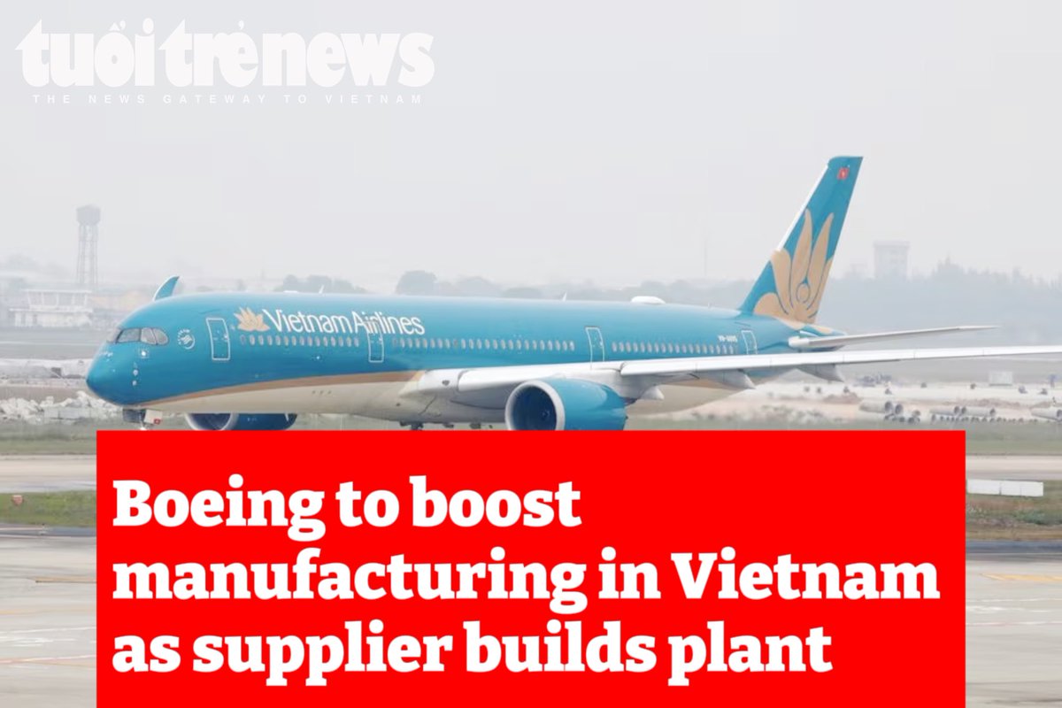 VietNewsGateway's tweet photo. The U.S. aviation giant already has seven "sub-tier" suppliers - companies that sell components to its direct suppliers - in Vietnam.
Read more: https://t.co/1MninoZjk2
#Vietnam #Boeing #Planemaking #Manufacturing #Aviation https://t.co/8iqBEG8psV