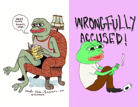 peacefrog_eth's tweet photo. Pepe was wrongfully accused in the presidential election campaign - $FROG was in fact PeaceFrog from @Matt_Furie https://t.co/ETPh6b30N8