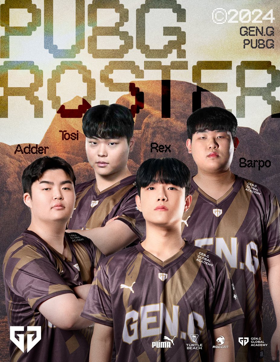 [Welcome, Tosi, Barpo, Rex and Welcome back, Adder]

2024년에도 젠지 펍지팀의 도전은 계속됩니다!

그 여정에 함께 할 'Tosi' 성윤모, 'Barpo' 김민재, 'Rex' 김해찬,
그리고 다시 돌아온 'Adder' 정지훈 선수를 환영해주세요!

#TIGERNATION #GENGPUBG