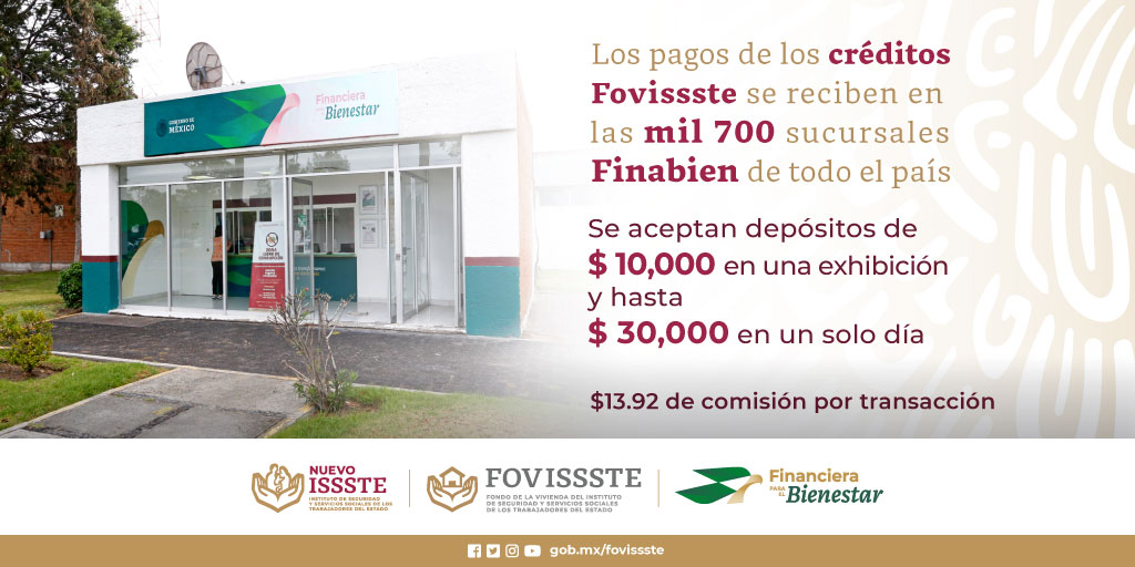 Para facilitar el pago de los #CréditosFovissste, #Finabien recibe depósitos en las más de mil 700 sucursales que se pueden localizar en el siguiente enlace finabien.gob.mx/gobmx/sgst/