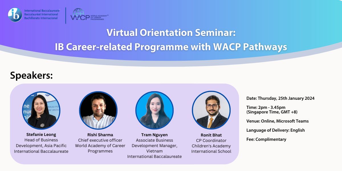Get ready for our virtual Orientation Seminar on the #IBCP happening today! Gain insights into how your school can implement the programme successfully and help students unlock opportunities for internships and higher education pathways. Register >>bit.ly/4b7kf7L