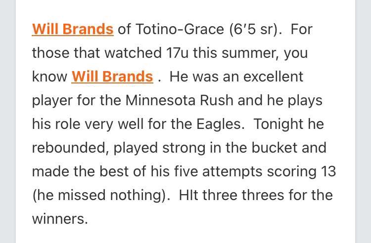 Will Brands (@brands_will) on Twitter photo Thank you <a href="/RyanJamesMN/">Ryan James</a> for the write up from last Saturday! <a href="/MinnesotaRush/">MN Rush</a> <a href="/TGEaglesNest/">Totino-Grace Boys Basketball</a> Thank you <a href="/RyanJamesMN/">Ryan James</a> for the write up from last Saturday! <a href="/MinnesotaRush/">MN Rush</a> <a href="/TGEaglesNest/">Totino-Grace Boys Basketball</a>
