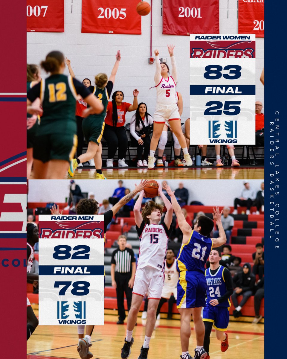 Both Raider teams take care of business on the road, netting two wins against MN North - Itasca. Women win 83-25, men win 82-78. 🔥🔥

Next game is Saturday at home versus Northland CTC 🏀 #RollRaiders