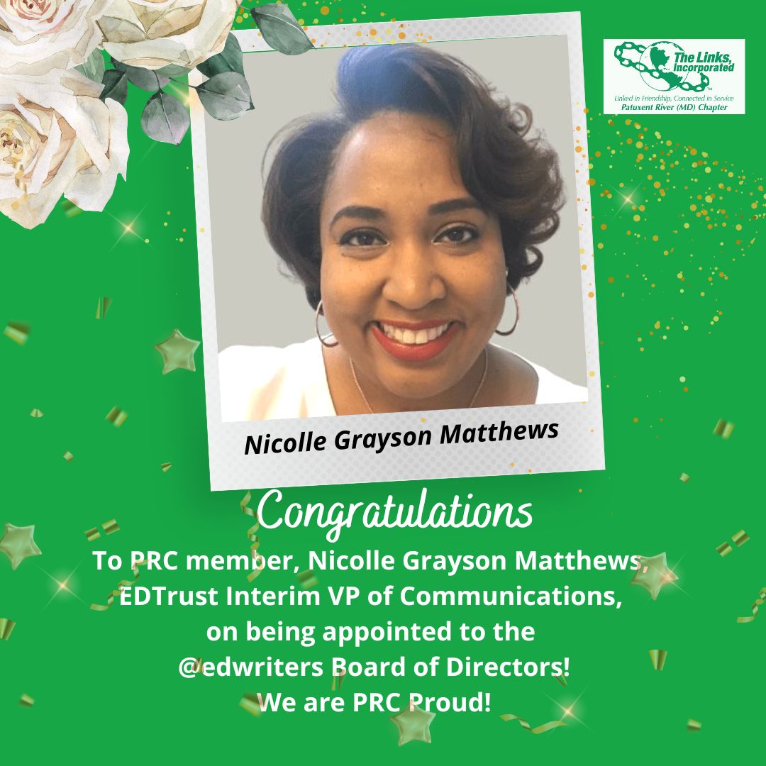 Congratulations to our very own Nicolle Grayson Matthews! She was recently appointed to the Education Writers Association Board of Directors! #prcproud #womenincommunications #LinkedInFriendship #prc #EALinks #TheLinksInc