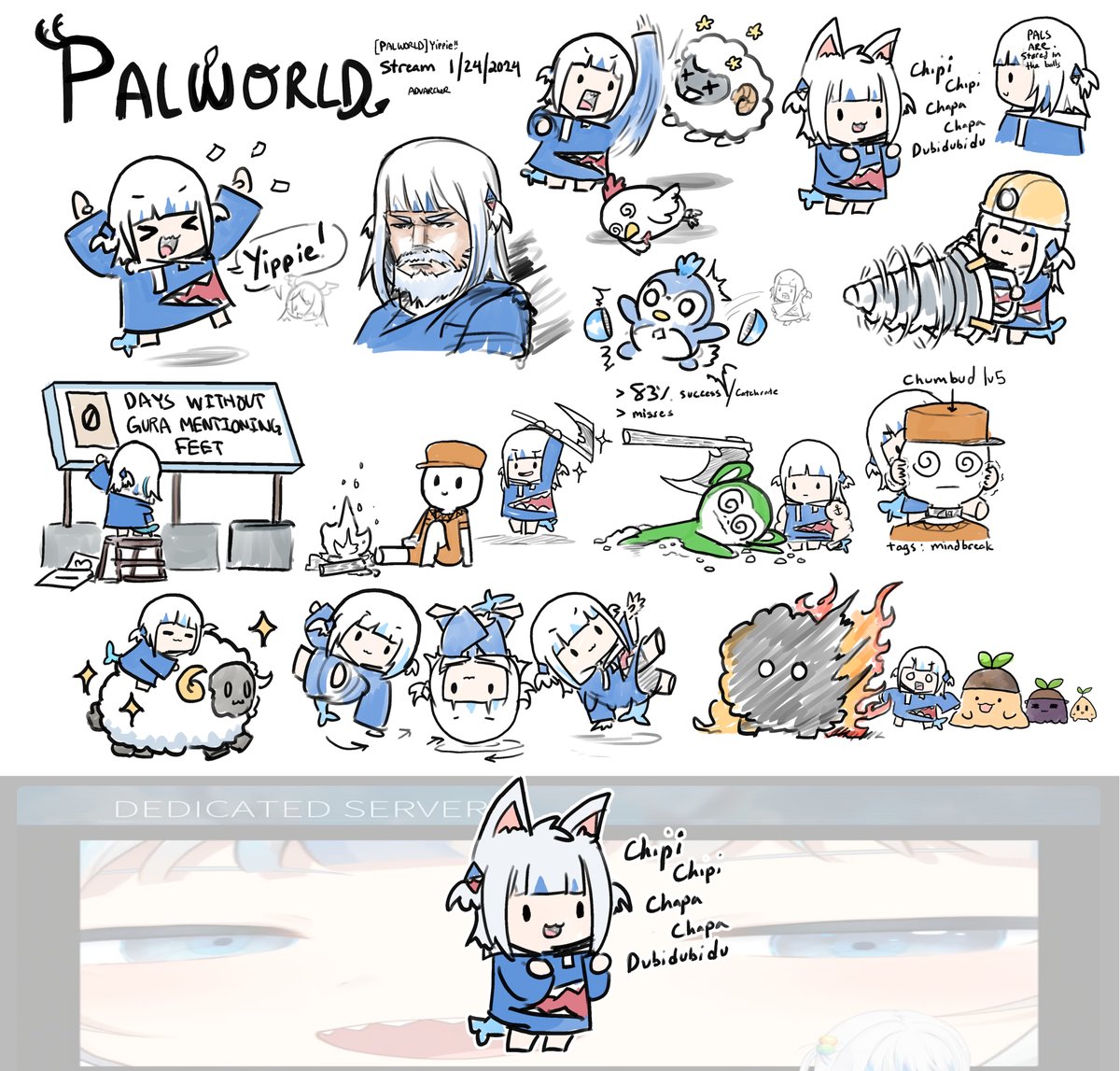 Doodle canvas for Gura's Palworld stream tonight! 🦈  #gawrt