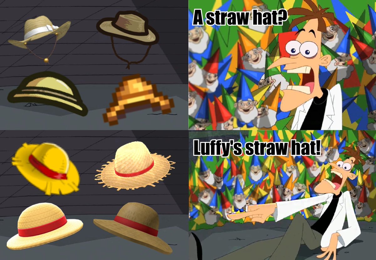 likeDtree's tweet image. I made a meme about how I feel every time I find out a game has a straw hat item.
It's not Luffy's hat without the red ribbon!