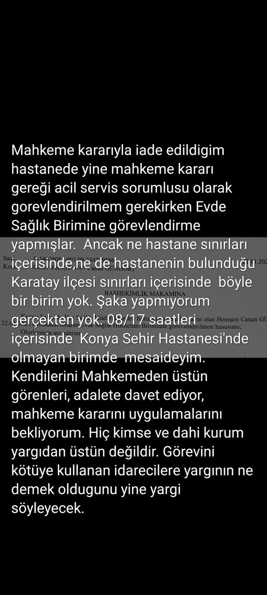 Şaka  değil gerçek. İki yıldır devam eden mobbing sürecinde geldiğim nokta. Kendini yargının üstünde gören idareciler var.  <a href="/saglikbakanligi/">T.C. Sağlık Bakanlığı</a> <a href="/drfahrettinkoca/">Dr. Fahrettin Koca</a> <a href="/hepsen_2020/">HEP-SEN</a> <a href="/ynsmsek/">Yunus Şimşek</a> <a href="/adalet_bakanlik/">T.C. Adalet Bakanlığı</a> <a href="/thd_genelmerkez/">Türk Hemşireler Derneği</a> <a href="/tcbestepe/">T.C. Cumhurbaşkanlığı</a> <a href="/tcailesosyal/">T.C. Aile ve Sosyal Hizmetler Bakanlığı</a>