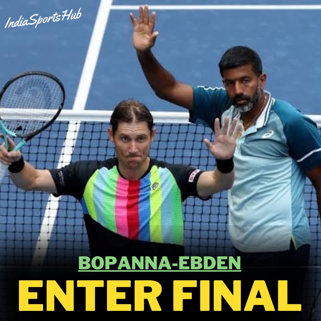 IndiaSportsHub's tweet photo. BOPANNA-EBDEN ENTER FINAL ‼️

They Keep Making History.

Bopanna enters his first ever #Aoopen final

Score 6-3, 3-6, 7-6

What a story its been for Bopanna and Ebden since they started playing https://t.co/HNV3Os5COl