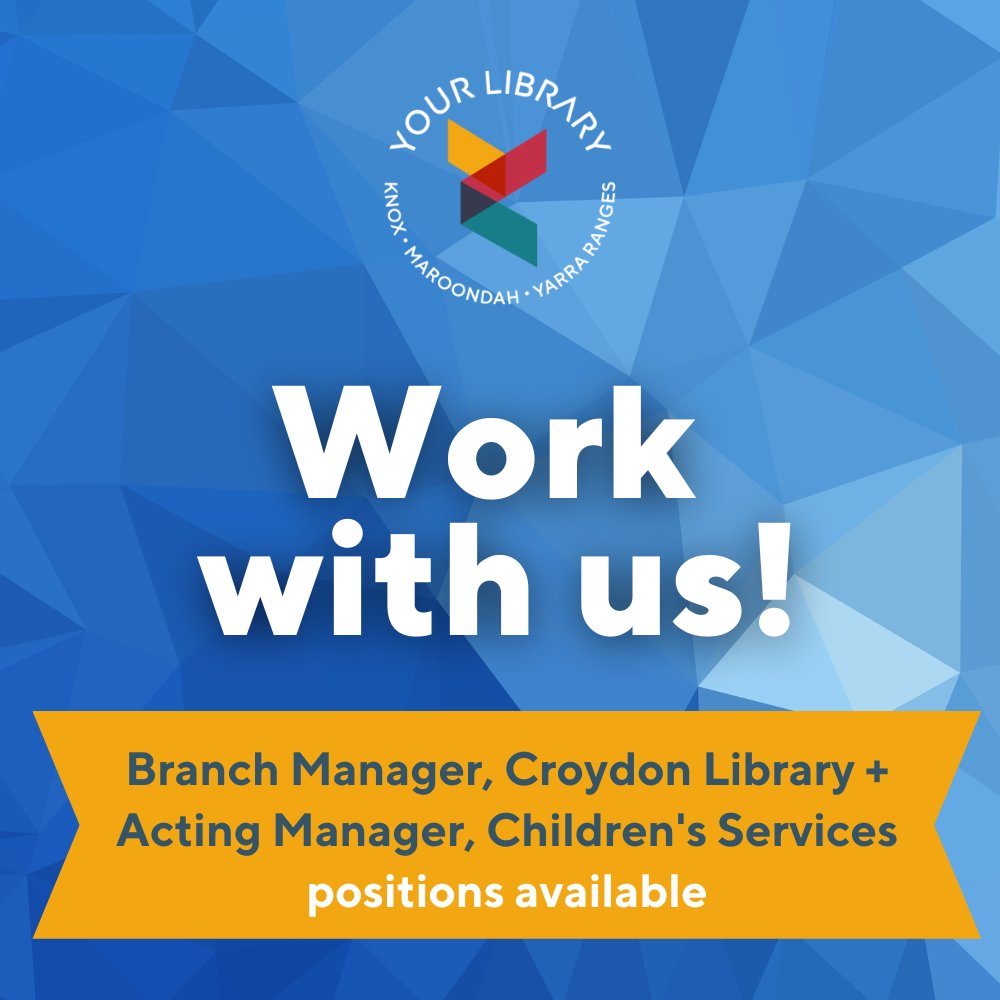 Like to work at Your Library? We have two exciting positions available!
✅ Branch Manager, Croydon Library
✅ Acting Manager, Children’s Services
Applications close 11:59pm, Sun 11 Feb 2024.
Apply via jobs@erl.vic.gov.au. 
yourlibrary.com.au/careers/ #Careers #LibraryJobs #Jobs