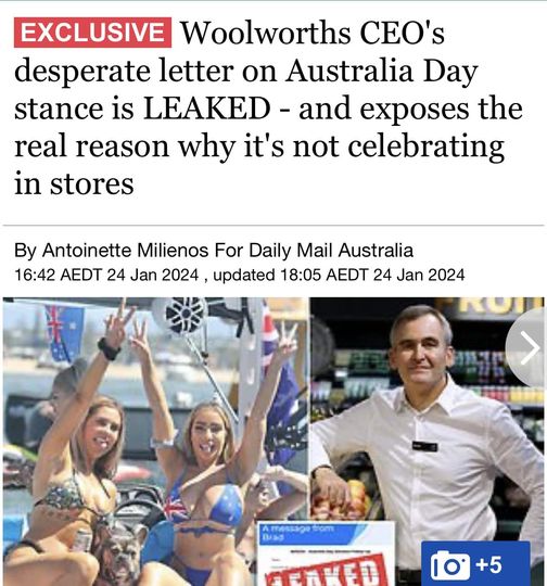 “In the leaked internal letter obtained by Daily Mail Australia, Woolworths Chief Executive Brad Banducci addressed staff about the reasoning behind the decision. 'Why do we put banners up for other cultural events/days of significance like Lunar New Year or Diwali but not our…