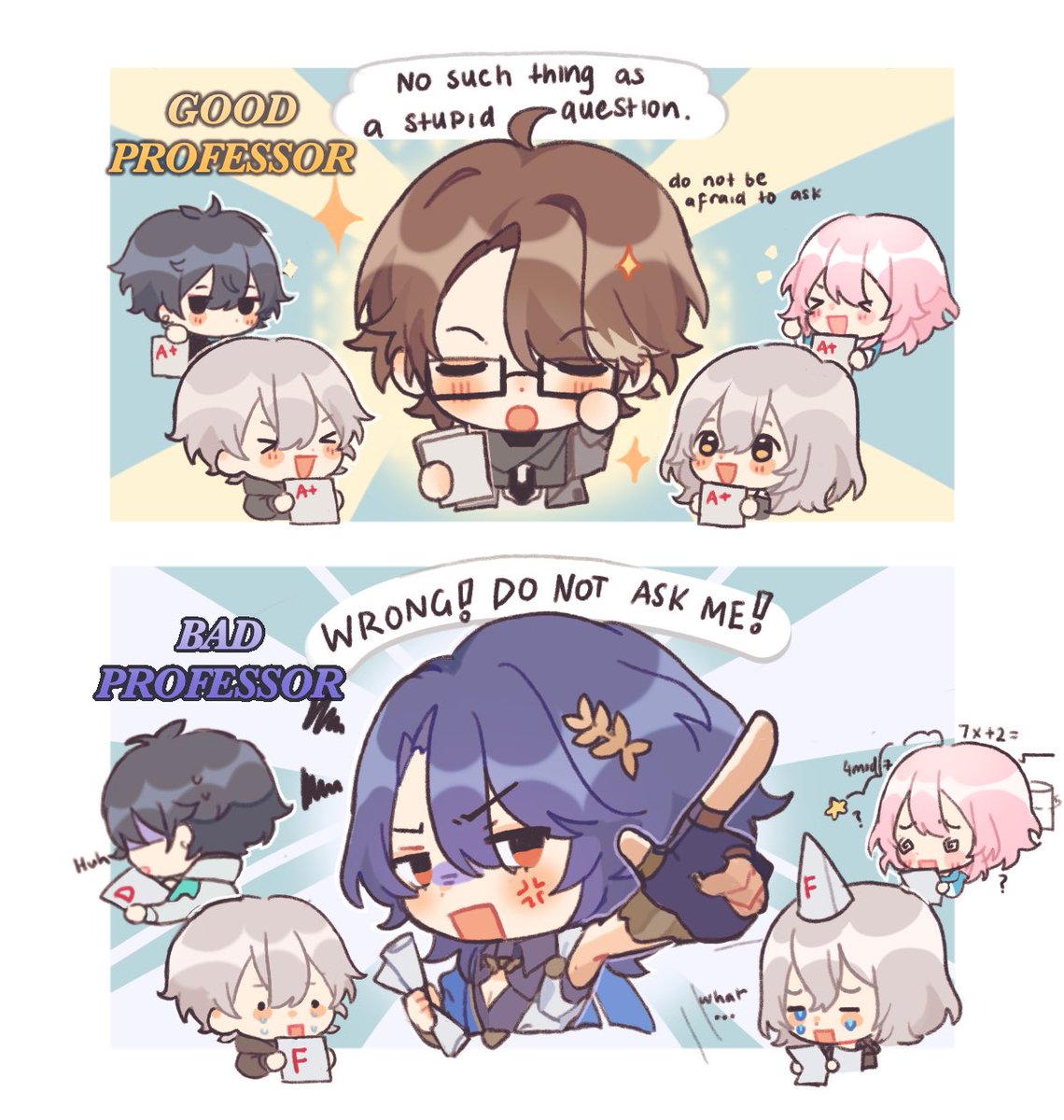 It's back to school season guys may our professors give us some mercy 🤕#HonkaiStaiRail #HoYocreators #DrRatio #hsrcomic