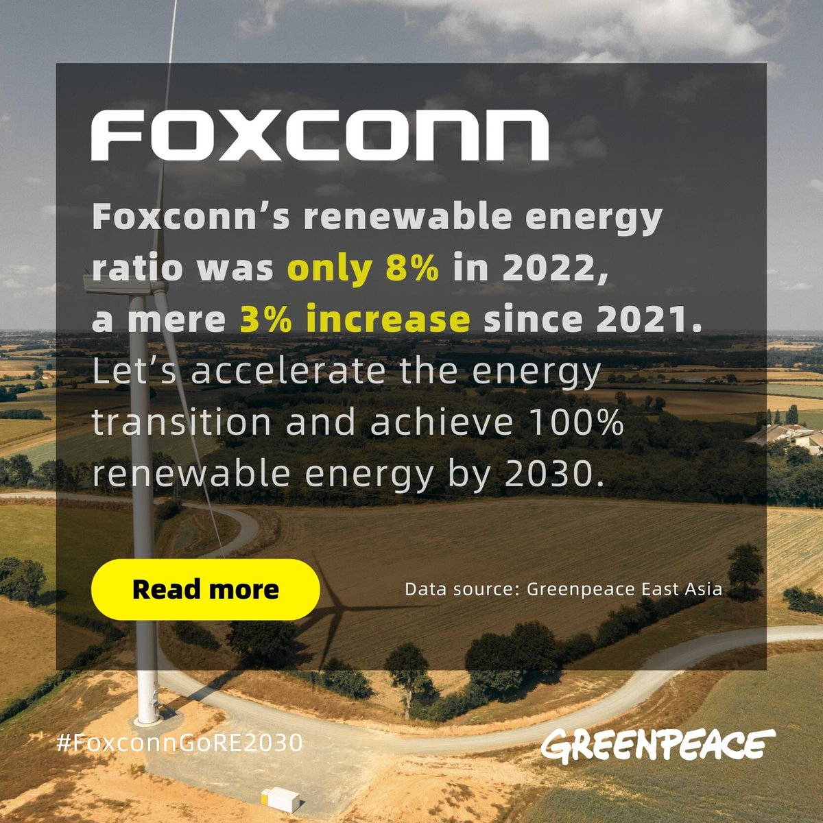 .@Apple supplier @HonHai_Foxconn  is a major climate threat. In 2022, its emissions rivaled those of Iceland. As an industry leader, it’s time for Foxconn to commit to 100% renewable energy by 2030. Read more: thediplomat.com/2024/01/apple-…

#SupplyChange #FoxconnGoRE2030