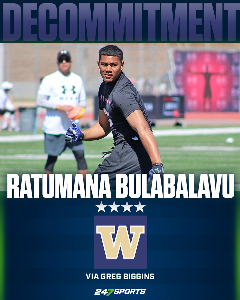 BREAKING: Carlsbad (Calif.) Army and Navy Academy DL and #Washington signee Ratumana Bulabalavu has de-committed from the #Huskies and asked out of letter of intent 247sports.com/Article/washin…