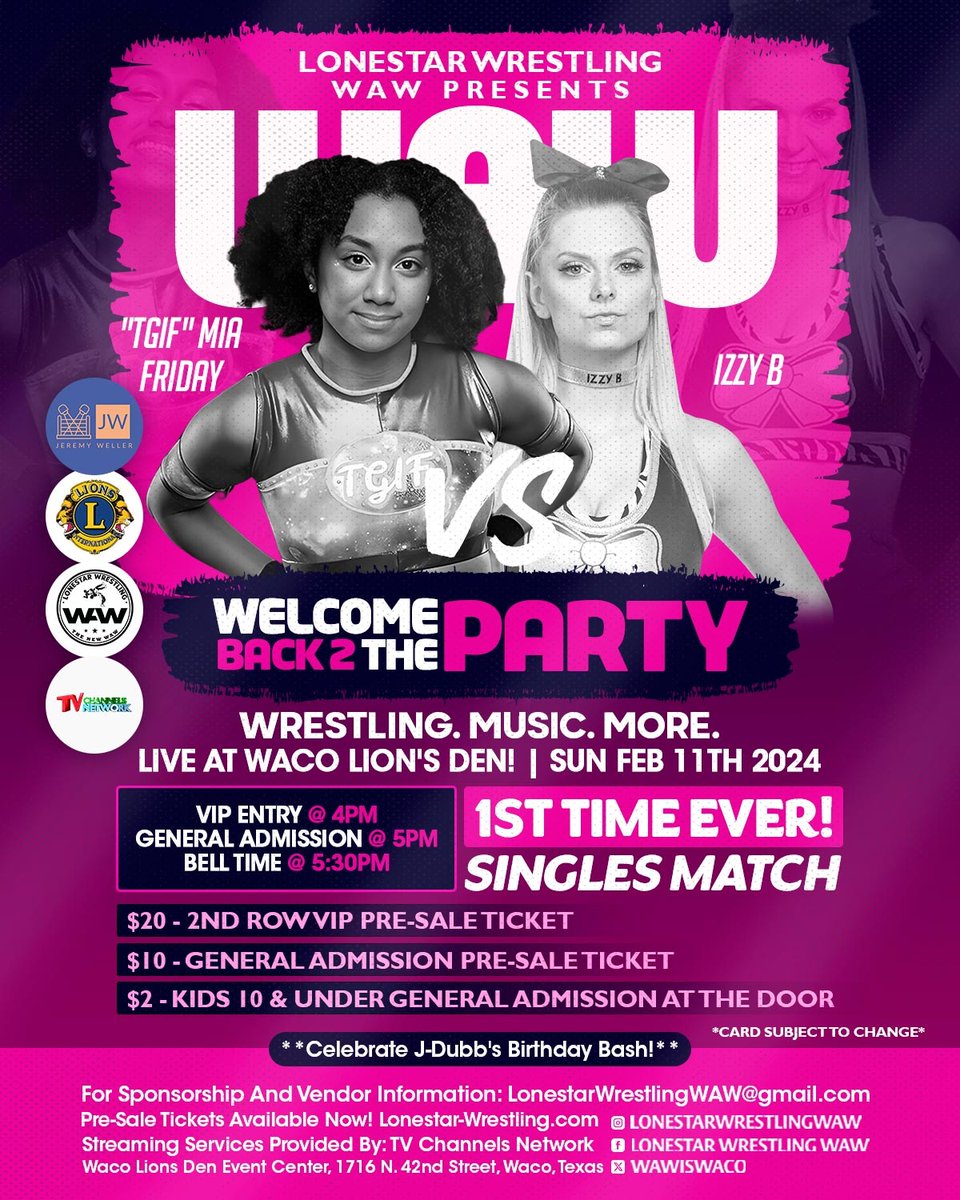 📣 Front Row SOLD OUT! #1stTimeEver @ItsMiaFriday VS #IzzyB #VIP Tickets Still Available! 🎟️ Lonestar-Wrestling.com 📆 02.11.24 #Waco #Texas #TexasWrestling #ProWrestling #WomensWrestling #LiveEvent #Events