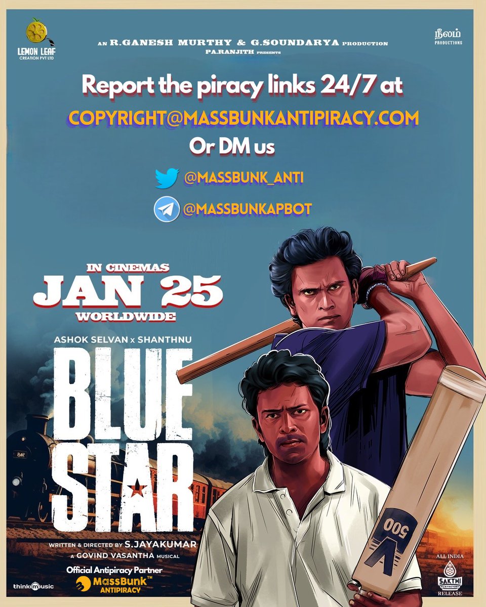 MassBunk Antipiracy (@massbunk_anti) on Twitter photo Watch the high intensity 🏏 clash of our #BlueStar 💙🌟 boys in theatres near you and report the piracy links 24/7 to us!
#BlueStarFromToday
#DoNotSupportPiracy🚫
<a href="/beemji/">pa.ranjith</a> <a href="/BlueStarOffl/">Blue Star</a> <a href="/lemonleafcreat1/">Lemon Leaf Creation Pvt Ltd</a> <a href="/SakthiFilmFctry/">Sakthi Film Factory</a> <a href="/sakthivelan_b/">Sakthivelan B</a> <a href="/chejai007/">jAi.💙🖤❤️</a> <a href="/imKBRshanthnu/">Shanthnu</a> <a href="/AshokSelvan/">Ashok Selvan</a> Watch the high intensity 🏏 clash of our #BlueStar 💙🌟 boys in theatres near you and report the piracy links 24/7 to us!
#BlueStarFromToday
#DoNotSupportPiracy🚫
<a href="/beemji/">pa.ranjith</a> <a href="/BlueStarOffl/">Blue Star</a> <a href="/lemonleafcreat1/">Lemon Leaf Creation Pvt Ltd</a> <a href="/SakthiFilmFctry/">Sakthi Film Factory</a> <a href="/sakthivelan_b/">Sakthivelan B</a> <a href="/chejai007/">jAi.💙🖤❤️</a> <a href="/imKBRshanthnu/">Shanthnu</a> <a href="/AshokSelvan/">Ashok Selvan</a>
