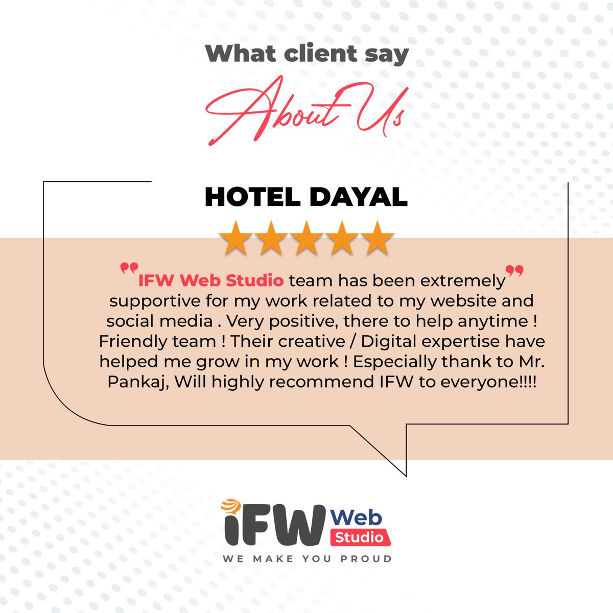 IFWWebStudio's tweet image. Delighted to receive your positive #feedback on our web development services! At #IFWWebStudio, we&apos;re dedicated to achieving #excellence in every project. Your satisfaction fuels our passion, and we&apos;re thankful for the chance to surpass your expectations.
#ClientLove