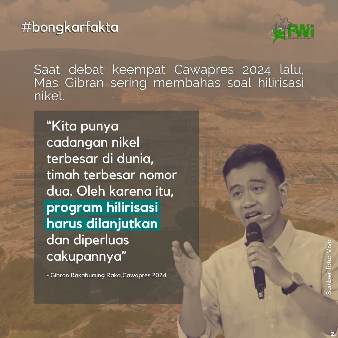 fwindonesia's tweet photo. Halo Sobat Hutan!
Sadar nggak sih kemarin Mas Gibran sering menggaungkan hilirisasi nikel? Sebenarnya, siapa ya yang diuntungkan dari hilirisasi ini?
#bongkarfakta
#transparansiSDA
#nodeforestation
#deforestasiNIKEL https://t.co/J8Xp3qQORt