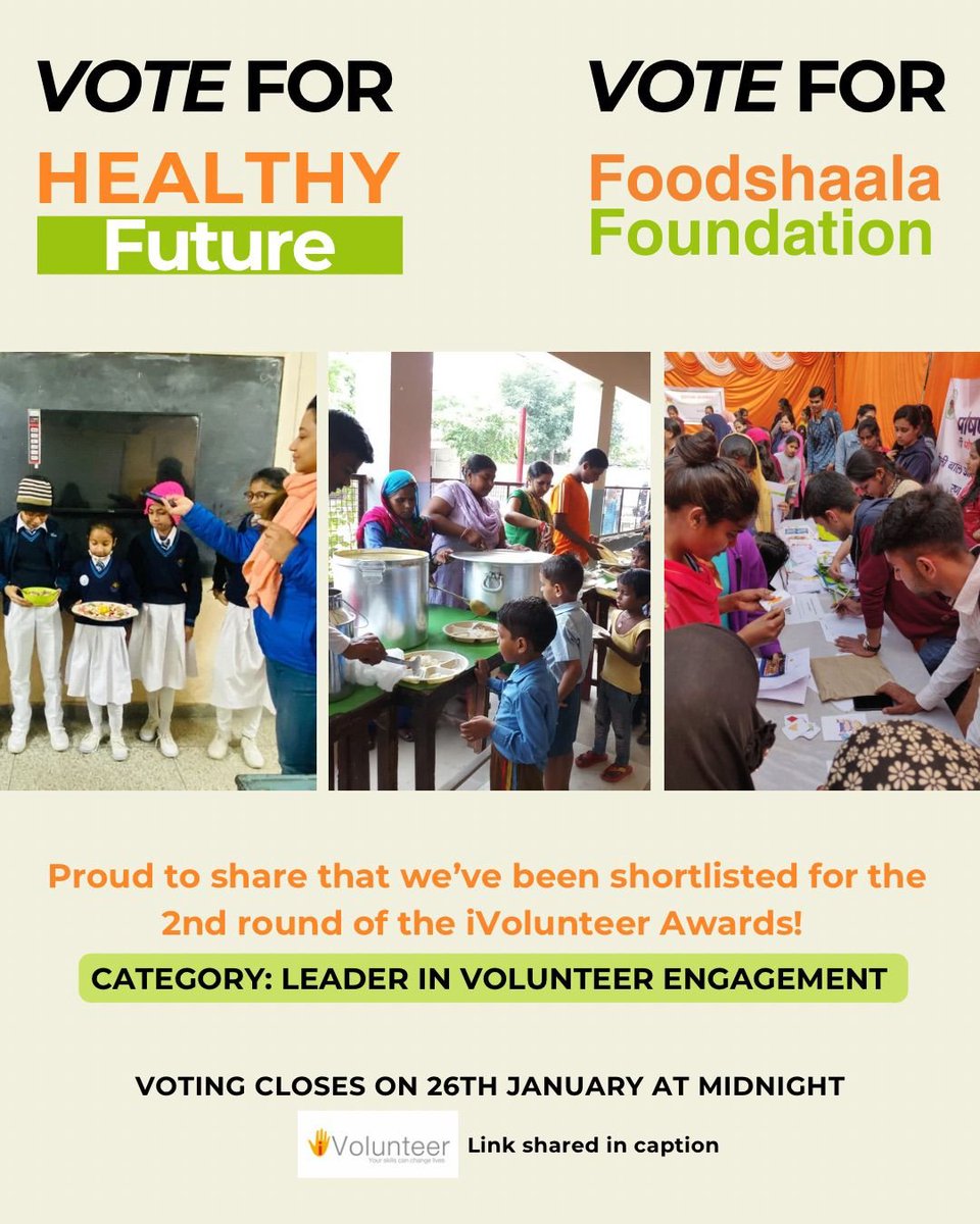 🌟Exciting News!🌟
Dear friends,
We're thrilled that Foodshaala Foundation has been shortlisted for the second round of iVolunteer Awards as a Leader in Volunteer Engagement! 🏆
Our journey is fueled by dedication, passion and commitment to make a difference through volunteerism.