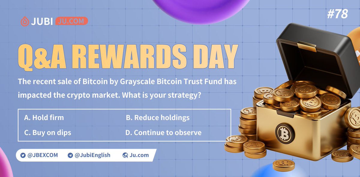Jucom_Official's tweet photo. 🌈#Giveaway The recent sale of Bitcoin by Grayscale Bitcoin Trust Fund has impacted the crypto market. What is your strategy?👇

🎁#Airdrop 280USDT for 120 correct answers

Tasks:
1⃣Follow @JBEXCOM, RT+Tag 2 friends
2⃣Comment your answer

💸Participate: https://t.co/CtkjcmZlVq
#Crypto #cryptomarket #Grayscale #Bitcoin