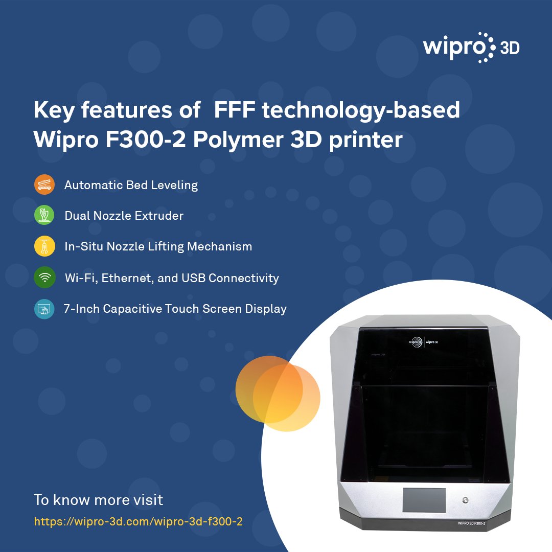 3d_wipro's tweet image. The Wipro F300-2 #Polymer3Dprinter embodies cutting-edge FFF technology, designed for precision and versatility in #additivemanufacturing. Its advanced mechanisms and intuitive connectivity options streamline printing, ensuring a seamless user experience.

#wipro3D #polymer
