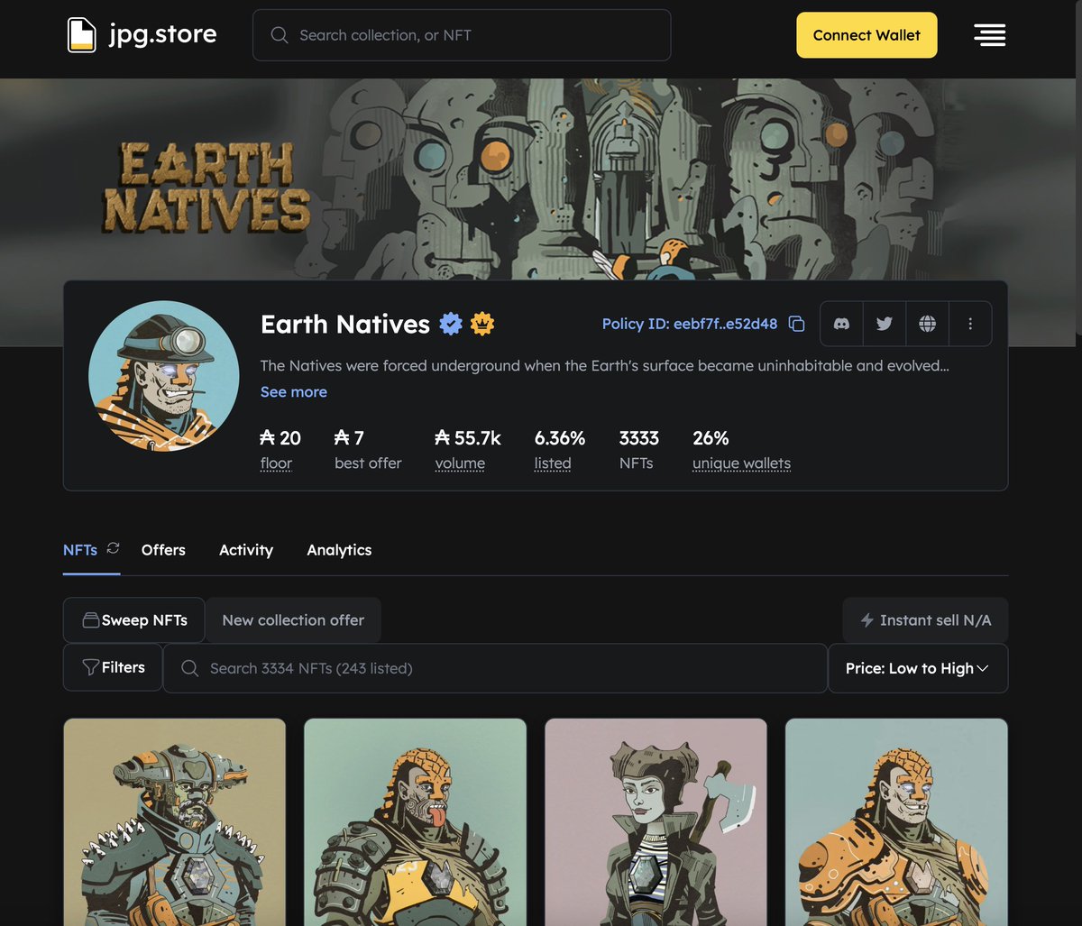 Earth_Natives's tweet image. New look alert! 🌟 Thanks to @TheInvestronaut awesome suggestion, our jpg.store banner got a stylish upgrade. Big shoutout for the love and care! 🙌 Special thanks to @jpgstoreNFT team for making it happen. Building together in community vibes! 💙 #CardanoCommunity…