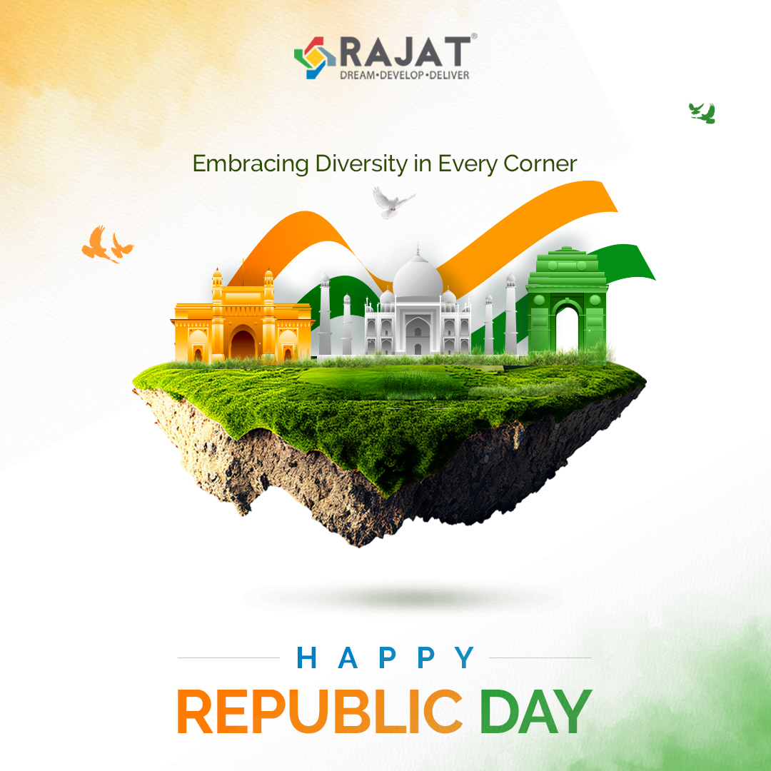 Saluting the spirit of unity, diversity & patriotism! On this #RepublicDay, let's celebrate the vibrant tapestry of our nation. We wish you a Happy Republic Day filled with pride & joy.

#RajatGroup #RajatHomes #LuxuryHomes #Kolkata #LuxuryLiving #DreamDevelopDeliver #ProudIndian