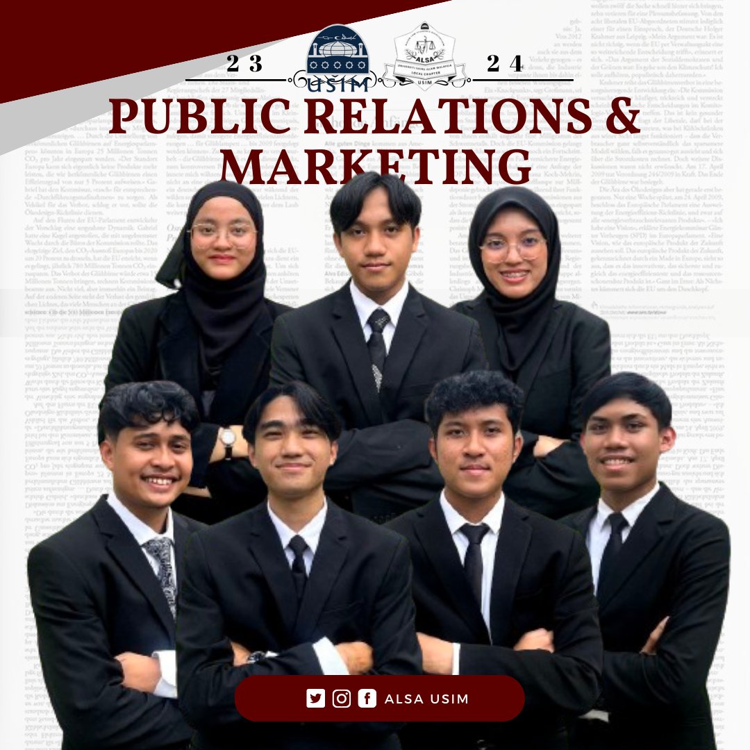 ✨ Greetings from ALSA!✨

Introducing the amazing team of the Public Relations &amp; Marketing Department for the 2023/2024 tenure. Our stories are shaped by our expertise, fueling our journey to achieve success.🌟

“Alsa Always Be One”

#alsausim2324