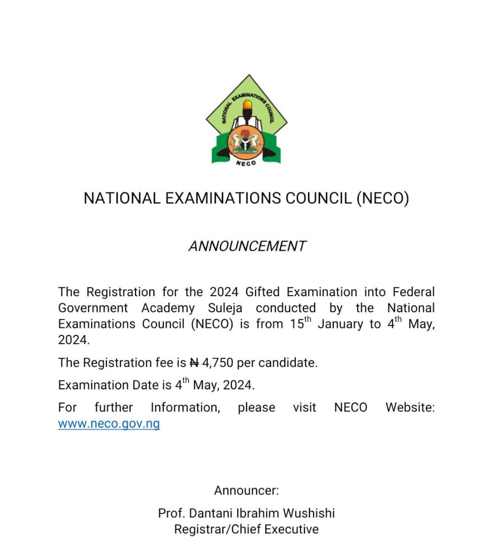 Neconigeria's tweet photo. NECO begins Registration Gifted Candidates Examination https://t.co/uXzhso9dFY