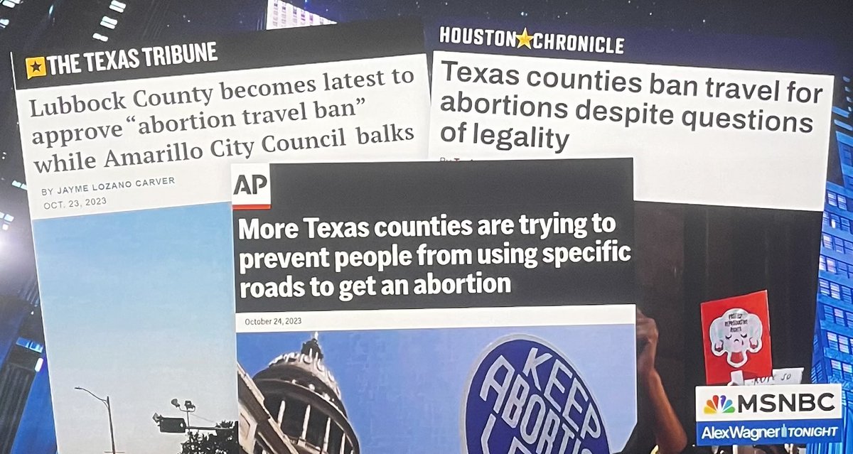 !! #Texas #abortion #bans now include #travel on highways like the I-20 -several more TX counties have enacted travel bans for #women needing #reproductive #healthcare.
#morningjoe #inners #reidoutblog