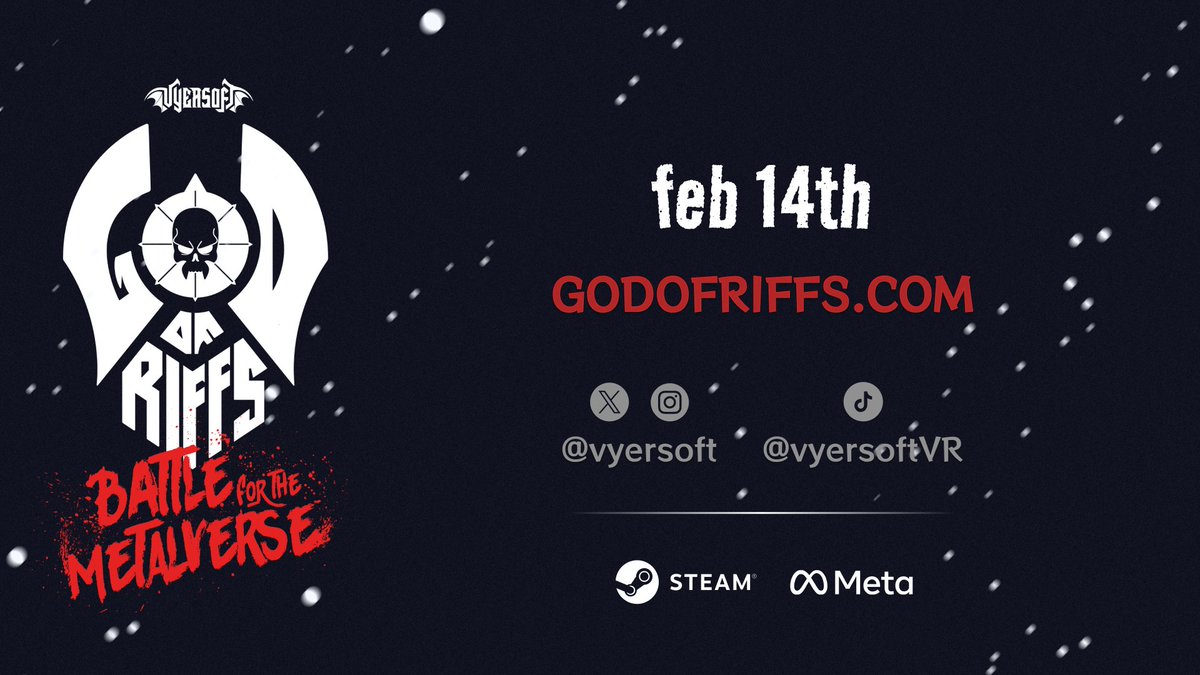 God of Riffs: Battle for the Metalverse launches on Feb 14th on Quest and Steam - join us for the free update with a new story mode, voice acting by @HarringtonVO, new songs, cameos and more! Join us! Godofriffs.com ⚔️⚔️⚔️⚔️⚔️