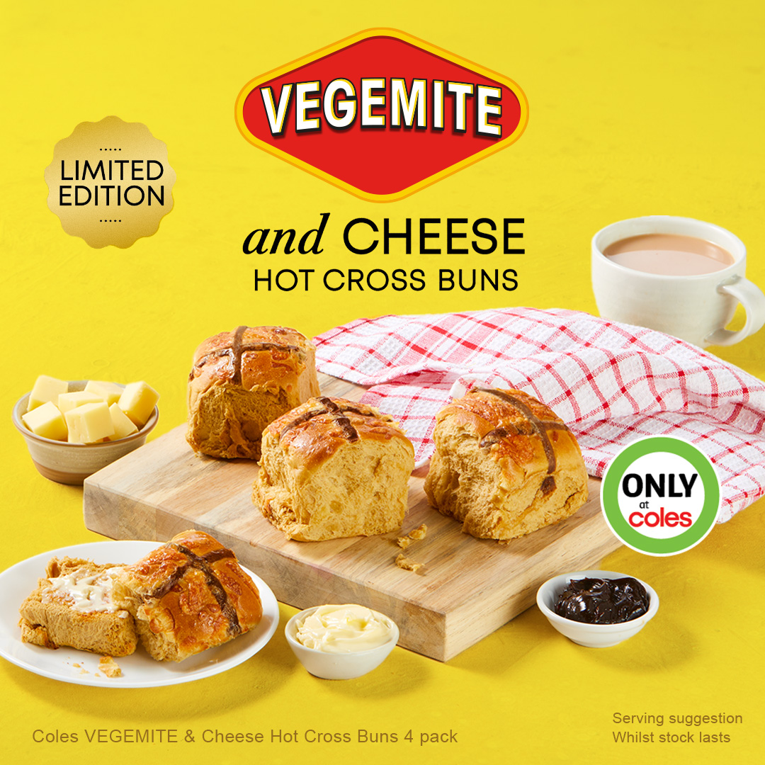 🚨 Coles VEGEMITE Hot Cross Bun Alert 🚨 Coles VEGEMITE & Cheese Hot Cross Buns 4pks have just dropped! Who cares if it's January? When it's this delicious, we're breaking all the rules! 🤷‍♂️ Don't just walk, RUN to @Coles and snag a 4 pack for yourself today while stocks last.