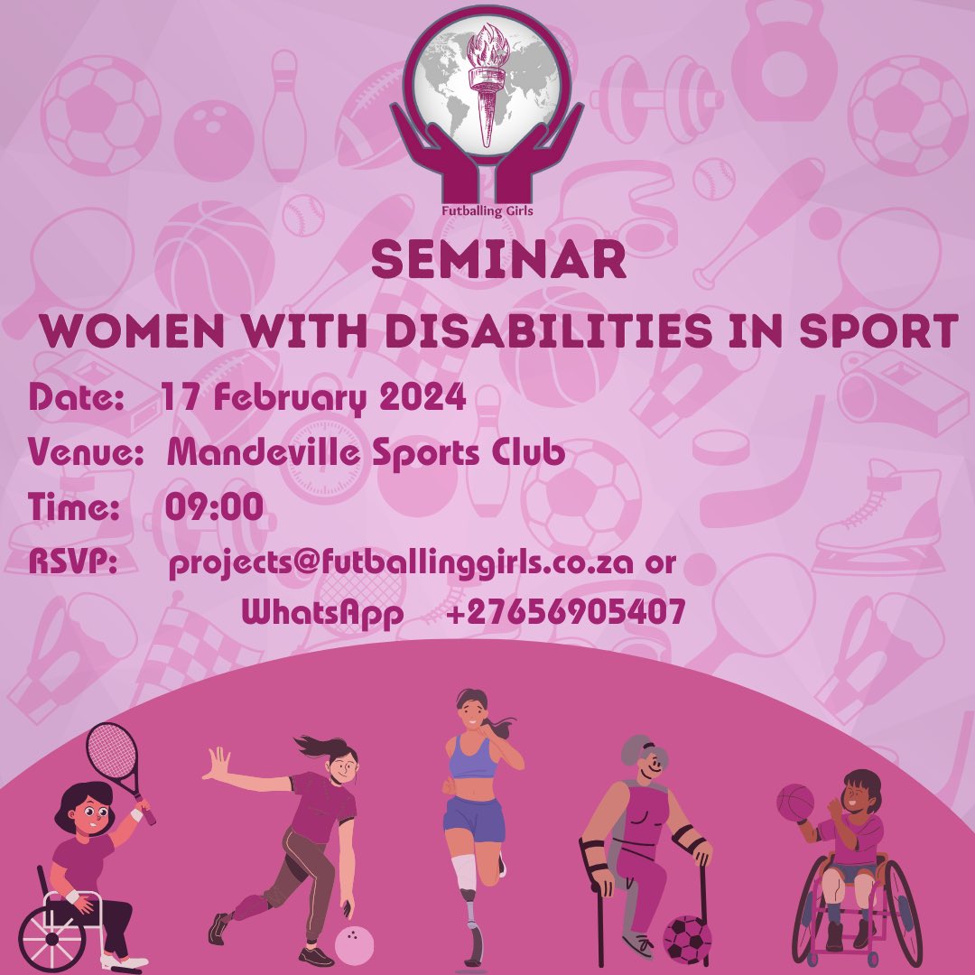 Our very 1st event for 2024 is about a subject very close to our hearts especially when it comes to inclusivity for women in sport. 
 RSVP (projects@futballinggirls.co.za or What’s +27656905407)
#FutballingGirlsNPO
#WomenInSport
#ParaAthletes
#WomenInDisabilitySport