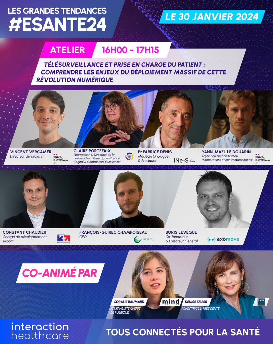 #Esante24 : [J-5] Atelier " #Télésurveillance et prise en charge du patient : Comprendre les enjeux du déploiement massif de cette révolution numérique" lors de "Les Grandes Tendances de la E-santé 2024" de Interaction Healthcare <a href="/digitalsante/">Interaction Healthcare</a> ce 30/01

📌 shorturl.at/cyFOW