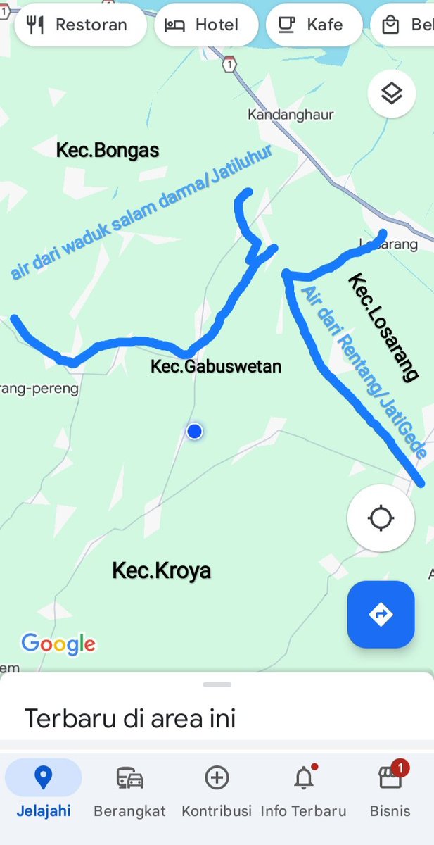 SayaRochman's tweet photo. Peta kali air hidup di Indramayu bagian barat... 
Dari barat air dari waduk salam darma. Kadang smpe di gabus wetan ya habis... 
Dari timur,air hidup dari jati gede(status proyek) 
@kotaindramayu @jokowi @liputan6dotcom @Metro_TV @Radar_Cirebon https://t.co/q0XkLAoX4B