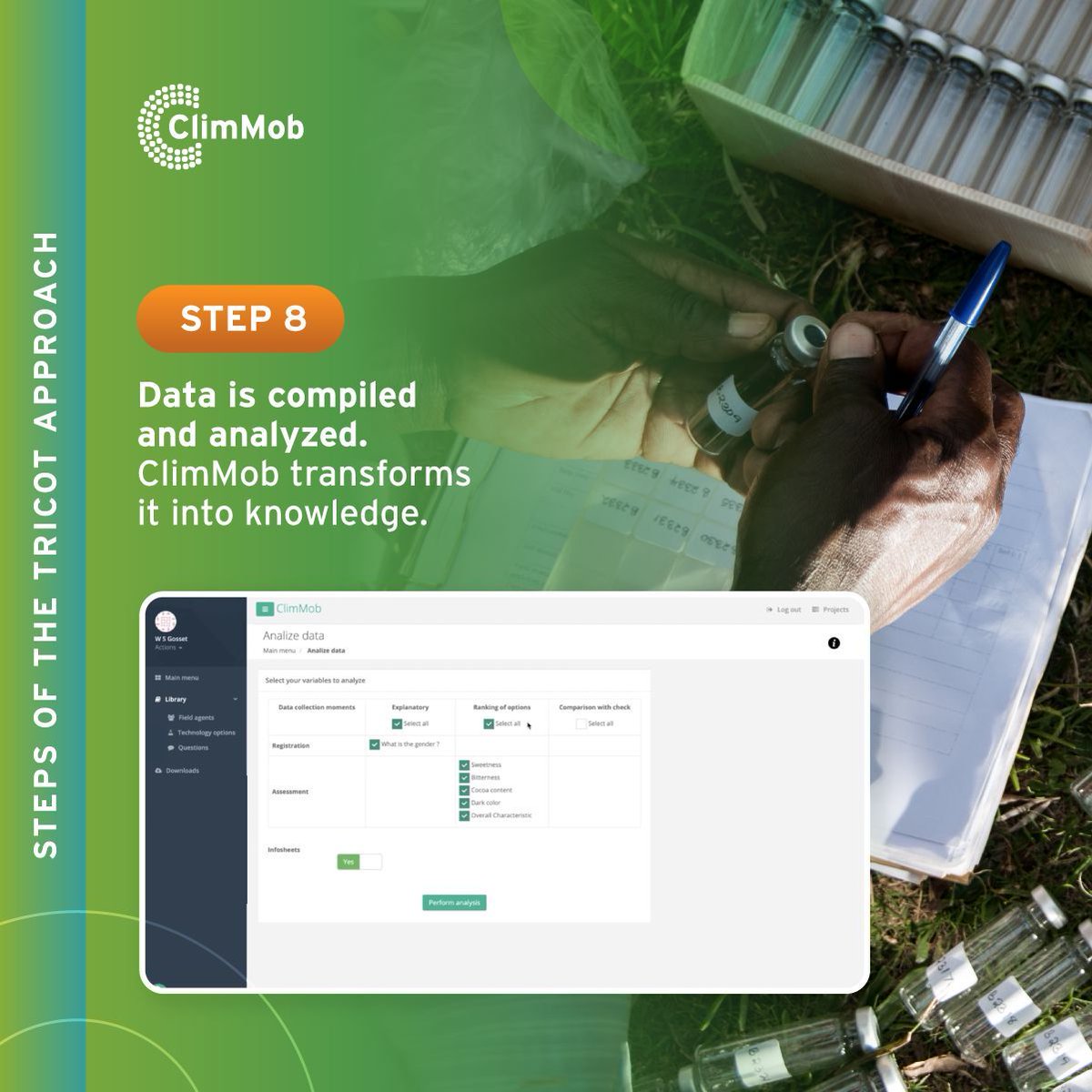Step 8: Data is compiled and analyzed🌾 Field agents wield technology! Data is compiled on ClimMob, powered by the ODK Collect app. Insights unveiled as ClimMob analyzes, presenting both project-wide and individual participant result sheets. #DataInsights #ClimMobAnalysis