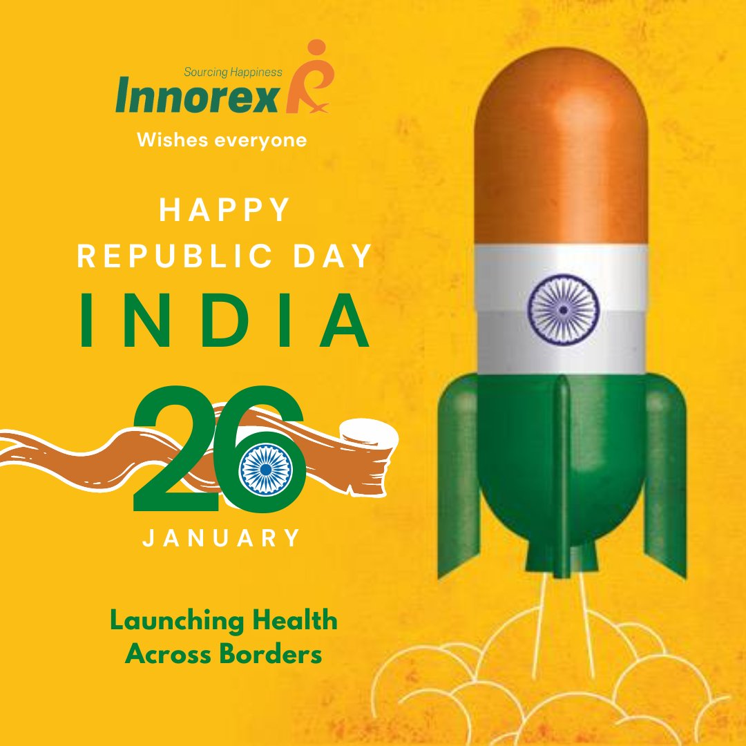 As we unfurl the tricolour, let's also celebrate the 'Pharmaceutical Rocketry' that's propelling India's health and wellness across borders!

Happy Republic Day, India!

#InnorexPharma #RepublicDay #PharmaExports #JaiHind #India2024