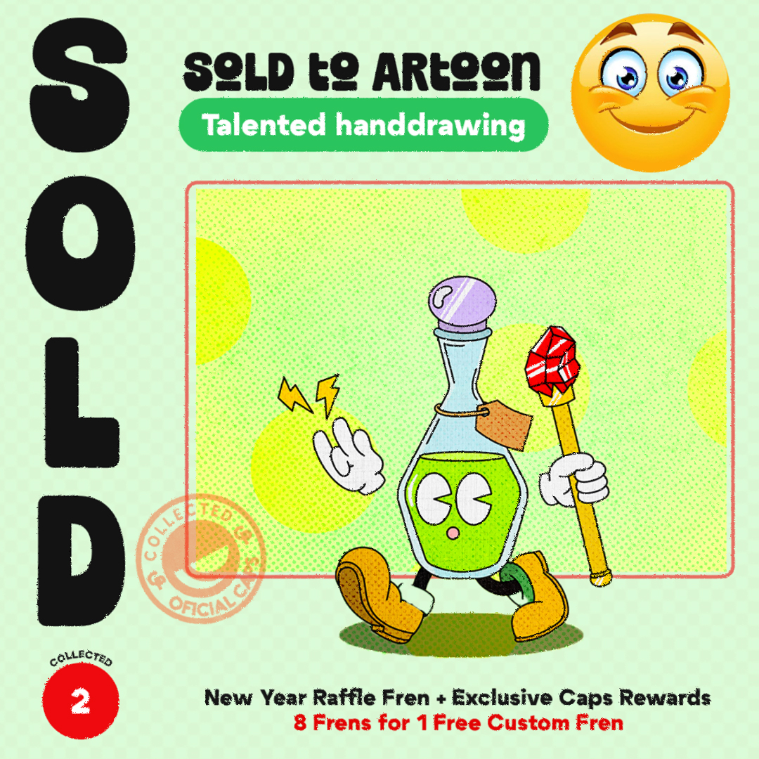 SOLD SOLD SOLD 🥳🥳🥳🥳🥳🥳🥳 @artoonty just got this amazing Potion Freeeen Getting the 2nd Fren to the collection 🤩 Thank you so much for taking this Fren with you 🤩 Right now I've released the LAST Fren to Pre Order for holders, only for 8hrs capsfrens.com/mint-now/ ⏰