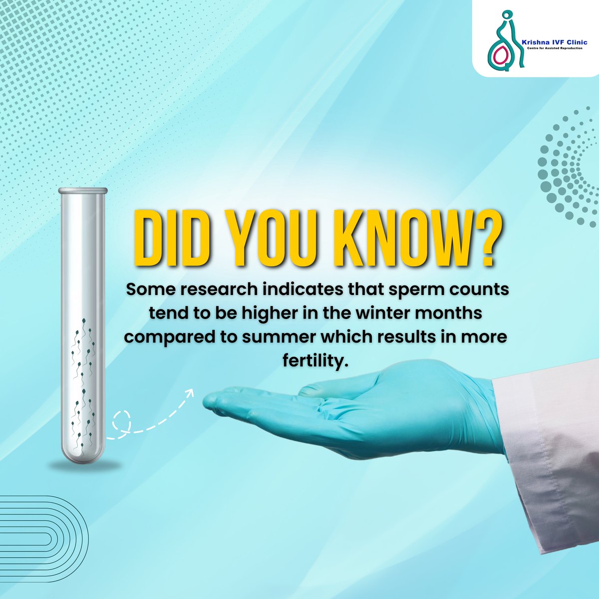 Did you know? Research suggests that sperm counts peak during the colder months, unlocking nature's secret to heightened fertility. 

To book an appointment today call us on +91 9603910004

#krishnaivf #Ivf #ivfcentre #fertility #ivfhospital #family #ivfsuccess #parents