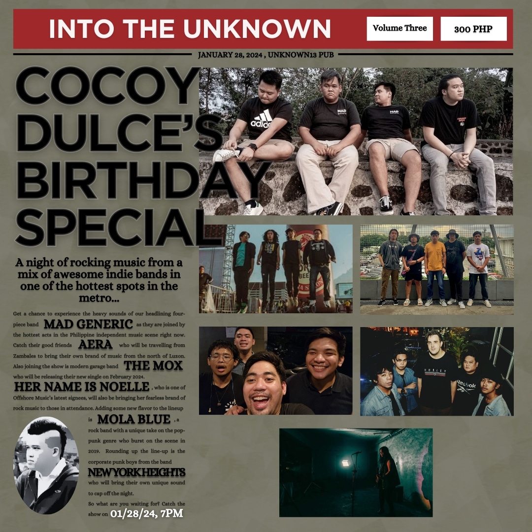 We kinda forgot we had an X account. ✌️

Join us this Sunday at Unknown13 Pub, Katipunan, QC with Mad Generic, AERA, <a href="/Mola_blue/">Molablueofficial</a>, Her Name is Noelle, and New York Heights.

#Philippines #music #opm