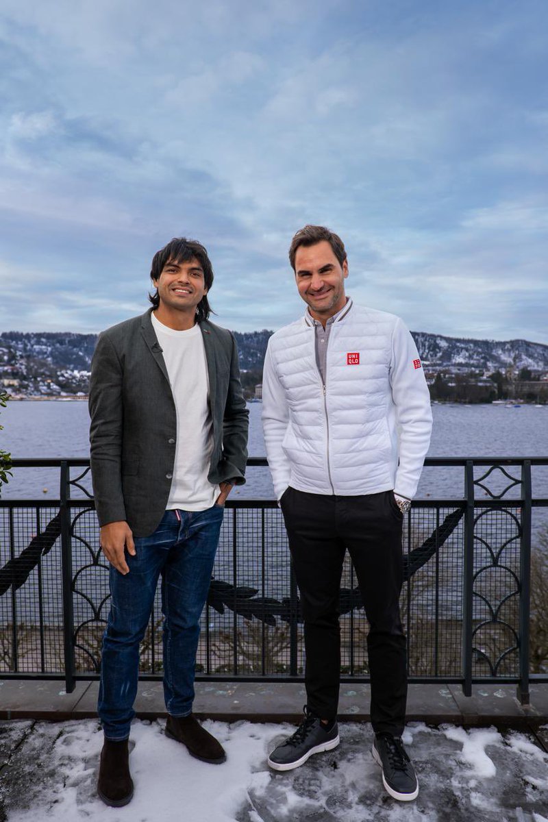 Neeraj Chopra with Roger Federer in Zurich earlier this week.