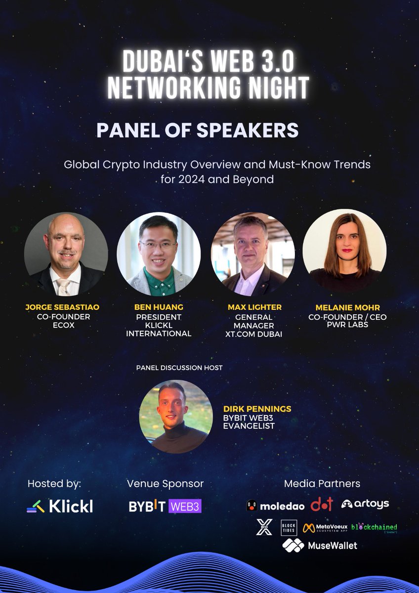 Join me for Dubai Web 3.0 Panel 25th Jan 2024 19:00 - 22:00 Crypto Ark @ Bybit Office - Level 10, The Office 4, One Central, DWTC #ecoxdubai #web3 #jorgesebastiao lu.ma/yowea91t